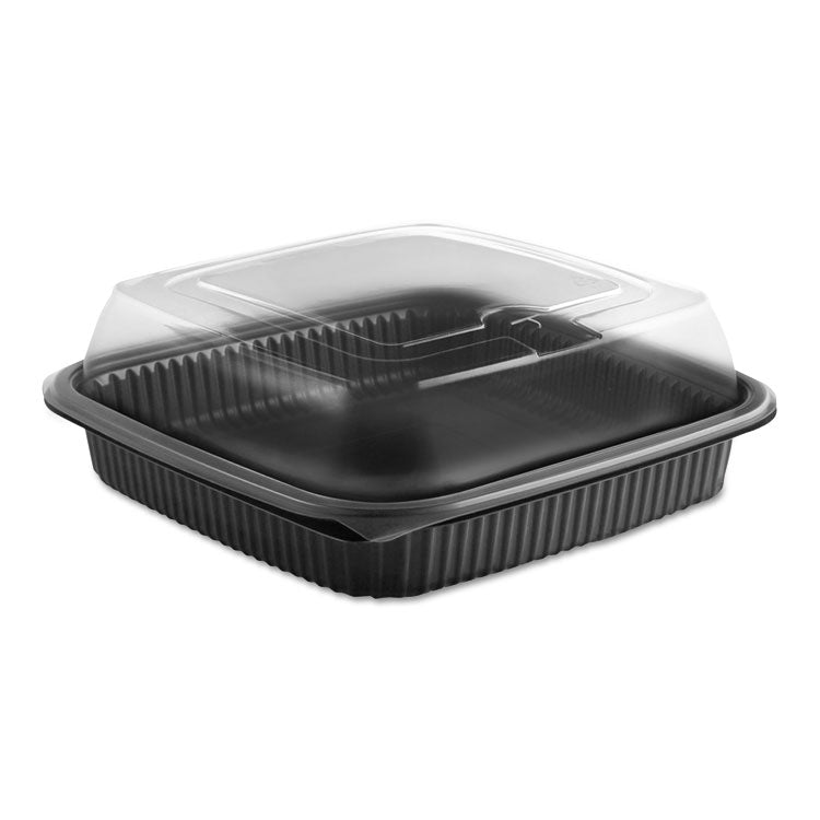 Anchor Packaging - Culinary Squares 2-Piece Microwavable Container, 36 oz, 8.46 x 8.46 x 2.91, Clear/Black, Plastic, 150/Carton