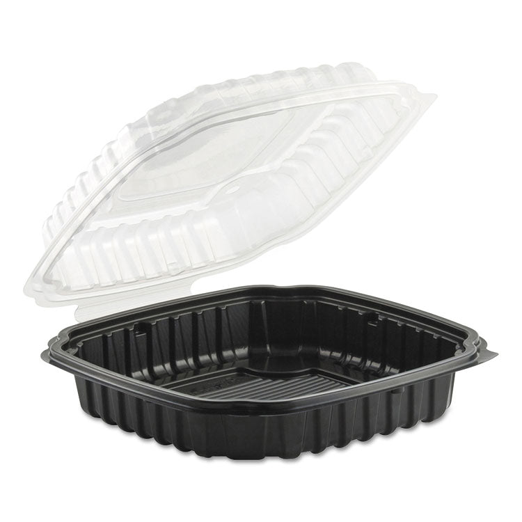 Anchor Packaging - Culinary Basics Microwavable Container, 46.5 oz, 10.5 x 9.5 x 2.5, Clear/Black, Plastic, 100/Carton