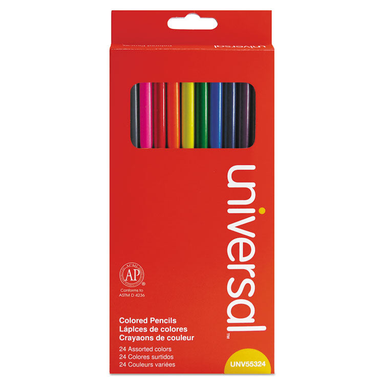 Universal - Woodcase Colored Pencils, 3 mm, Assorted Lead/Barrel Colors, 24/Pack