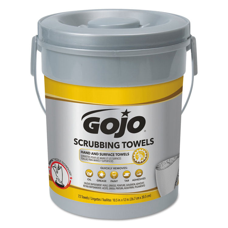 GOJO - Scrubbing Towels, Hand Cleaning, 2-Ply, 10.5 x 12, Silver/Yellow, 72/Bucket, 6/Carton