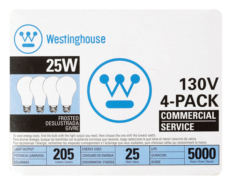 WESTINGHOUSE - Westinghouse 25 W A19 A-Line Incandescent Bulb E26 (Medium) White 4 pk