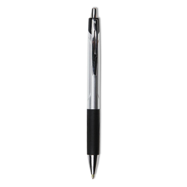 Universal - Comfort Grip Ballpoint Pen, Retractable, Medium 1 mm, Black Ink, Silver Barrel, Dozen