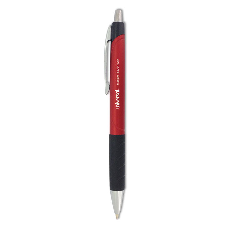 Universal - Comfort Grip Ballpoint Pen, Retractable, Medium 1 mm, Red Ink, Red Barrel, Dozen