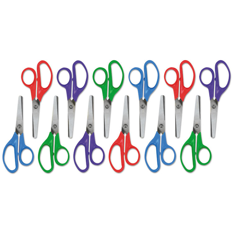 Universal - Kids' Scissors, Rounded Tip, 5" Long, 1.75" Cut Length, Assorted Straight Handles, 12/Pack