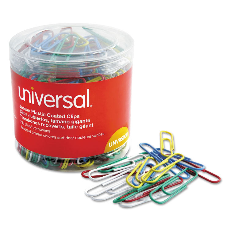 Universal - Plastic-Coated Paper Clips, Jumbo, Assorted Colors, 250/Pack