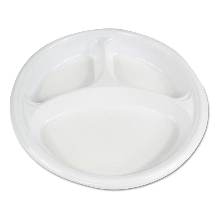 Boardwalk - Hi-Impact Plastic Dinnerware, Plate, 3-Compartment, 10" dia, White, 500/Carton