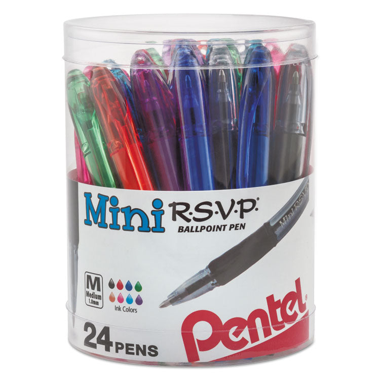 Pentel - R.S.V.P. Mini Ballpoint Pen, Stick, Medium 1 mm, Assorted Ink and Barrel Colors, 24/Pack
