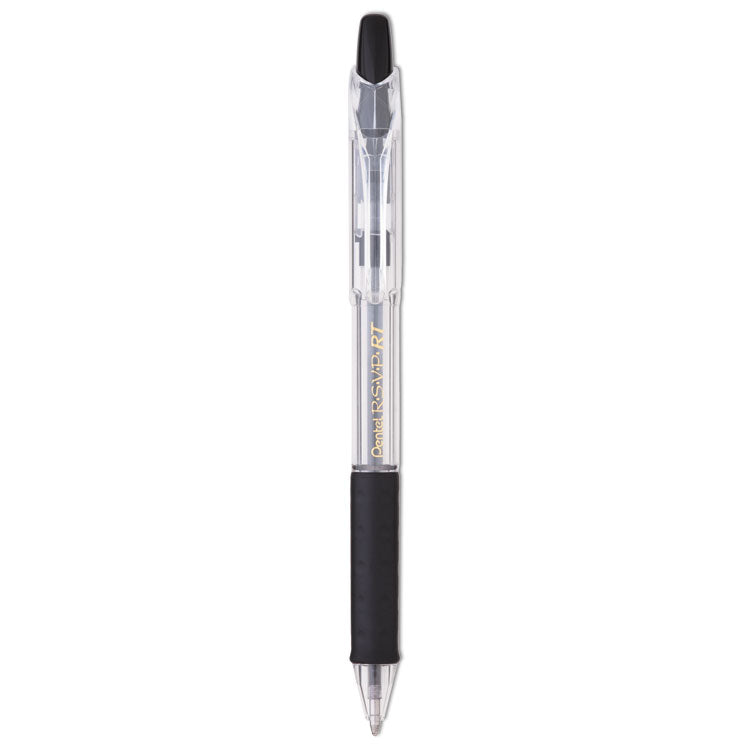 Pentel - R.S.V.P. RT Ballpoint Pen, Retractable, Medium 1 mm, Black Ink, Clear Barrel, Dozen