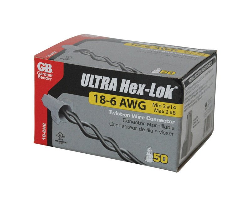 GARDNER BENDER - Gardner Bender Hex-Lok 18-6 AWG Copper Wire Connector Gray 50 pk