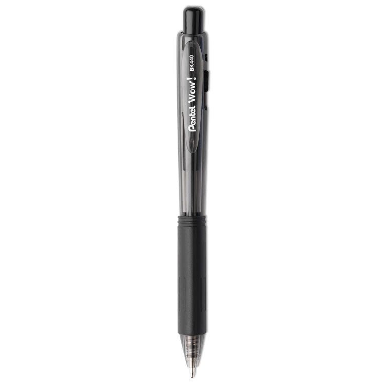 Pentel - WOW! Ballpoint Pen, Retractable, Medium 1 mm, Black Ink, Black Barrel, Dozen