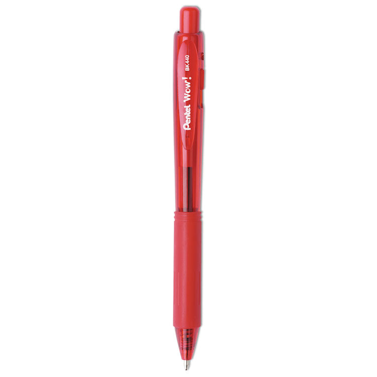 Pentel - WOW! Ballpoint Pen, Retractable, Medium 1 mm, Red Ink, Red Barrel, Dozen