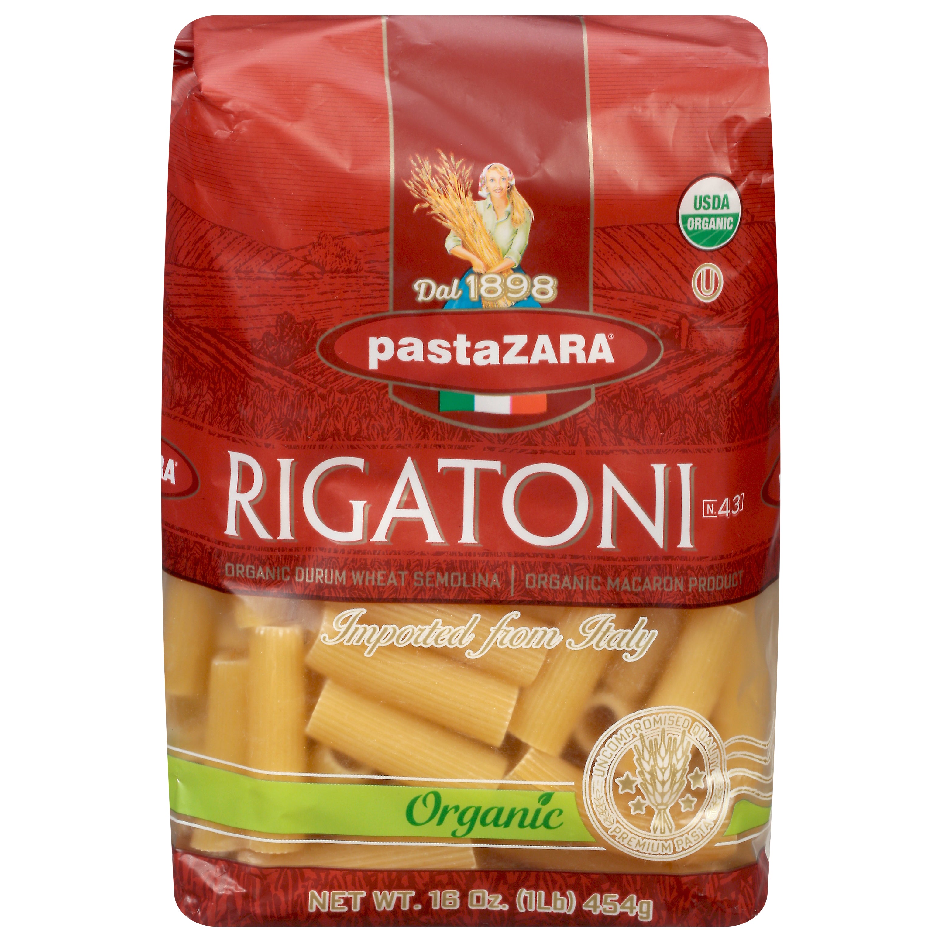 Pasta Zara No. 43 Organic Rigatoni 16 oz - Case of 10