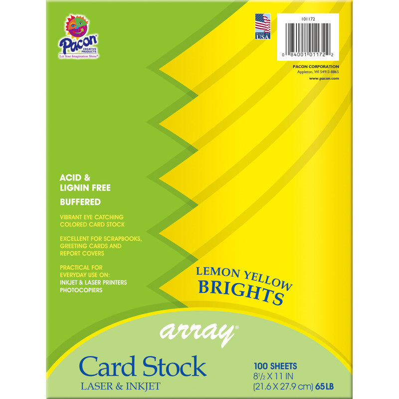 PACON - Card Stock, Lemon Yellow, 8-1/2" x 11", 100 Sheets