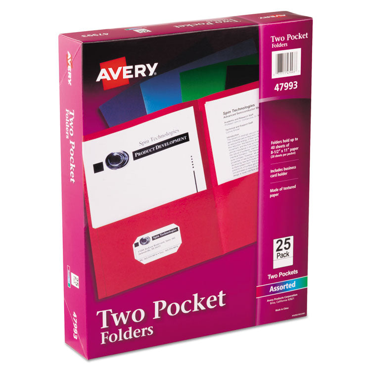 Avery - Two-Pocket Folder, 40-Sheet Capacity, 11 x 8.5, Assorted Colors, 25/Box