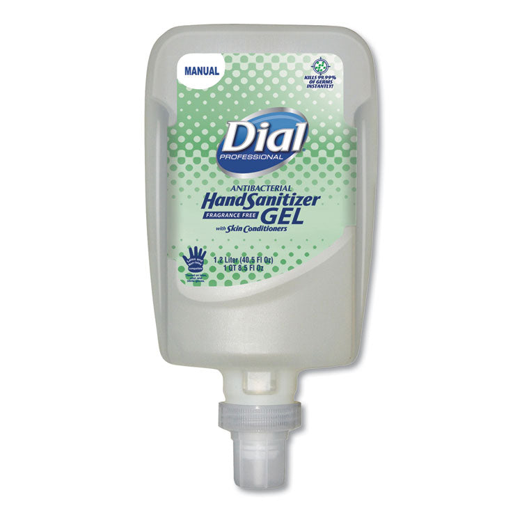 Dial Professional - Antibacterial Gel Hand Sanitizer Refill for FIT Manual Dispenser, 1.2 L, Fragrance-Free, 3/Carton