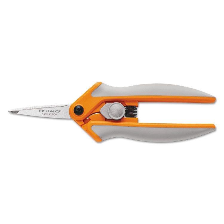 Fiskars - Easy Action Micro-Tip Scissors, Pointed Tip, 5" Long, 1.75" Cut Length, Gray Straight Handle