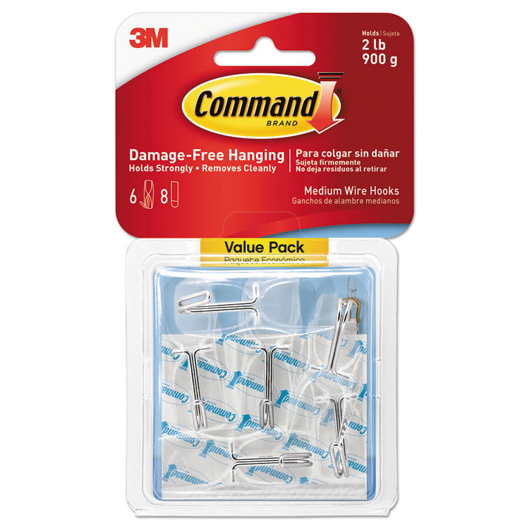 Command - Clear Hooks and Strips, Plastic, Medium, 6 Hooks and 8 Strips/Pack