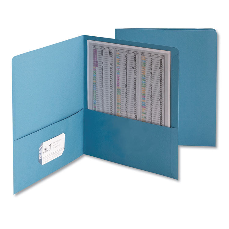 Smead - Two-Pocket Folder, Embossed Leather Grain Paper, 100-Sheet Capacity, 11 x 8.5, Blue, 25/Box