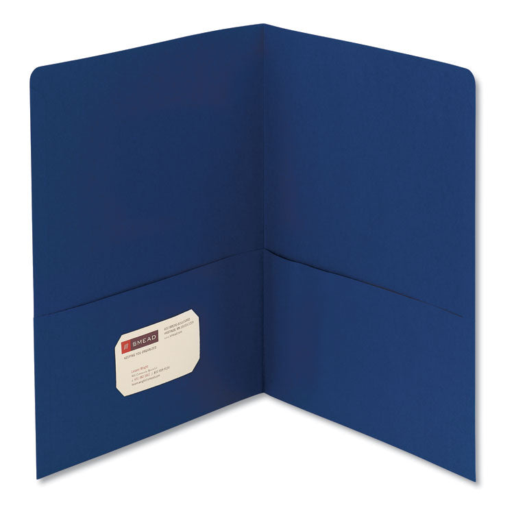 Smead - Two-Pocket Folder, Textured Paper, 100-Sheet Capacity, 11 x 8.5, Dark Blue, 25/Box