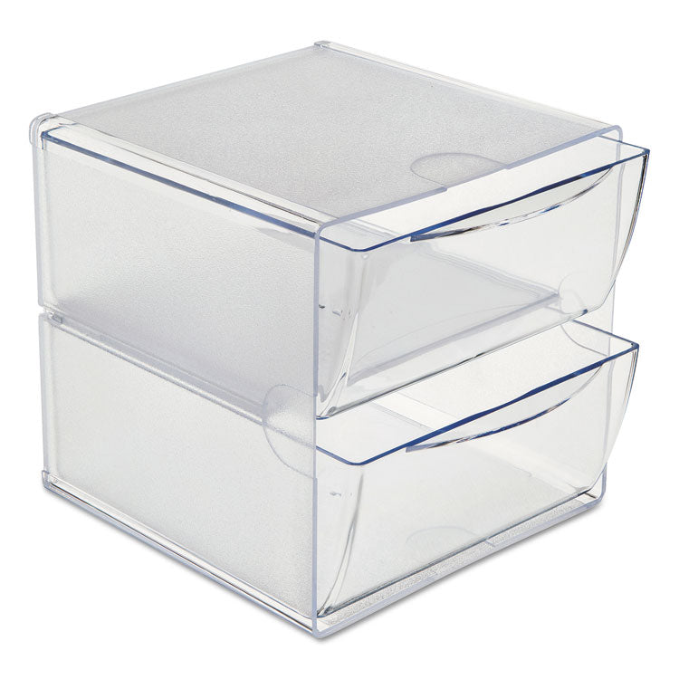 deflecto - Stackable Cube Organizer, 2 Compartments, 2 Drawers, Plastic, 6 x 7.2 x 6, Clear