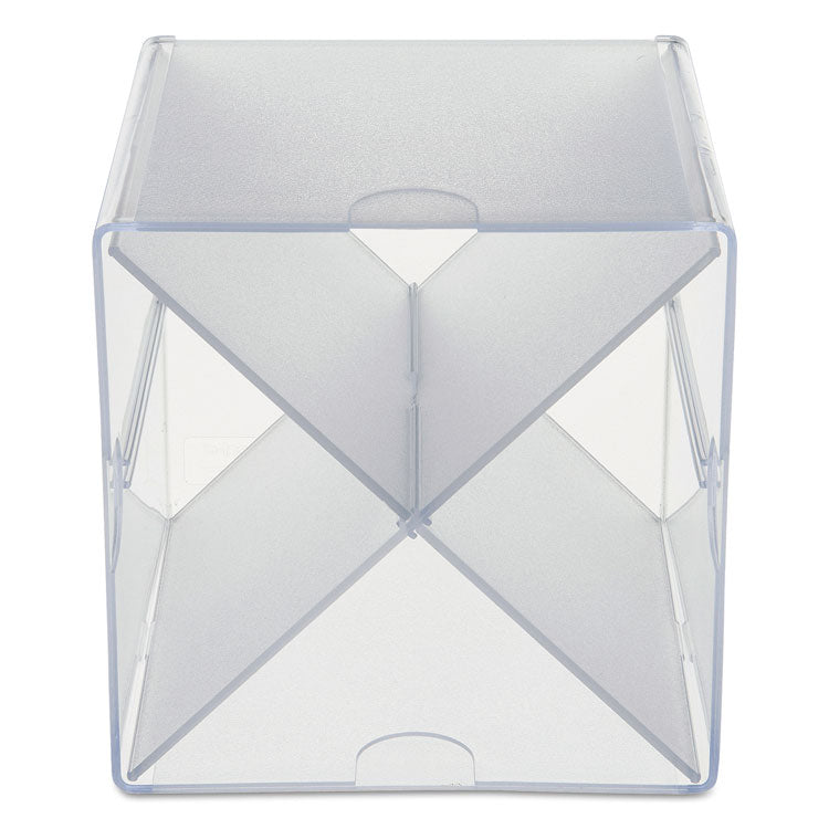 deflecto - Stackable Cube Organizer, X Divider, 4 Compartments, Plastic, 6 x 7.2 x 6, Clear