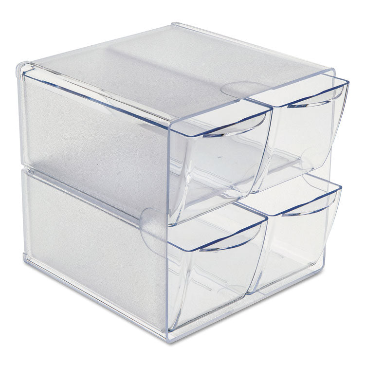 deflecto - Stackable Cube Organizer, 4 Compartments, 4 Drawers, Plastic, 6 x 7.2 x 6, Clear