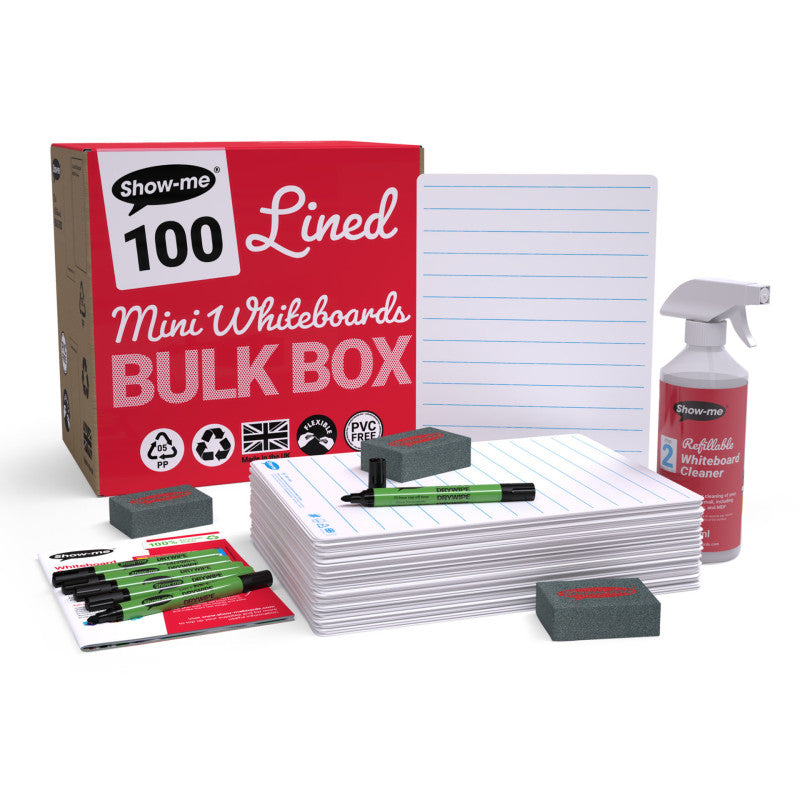 Bulk Box of 100 x Lined/Plain 8" x 12" Lapboards, with Pens, Erasers, Cleaner