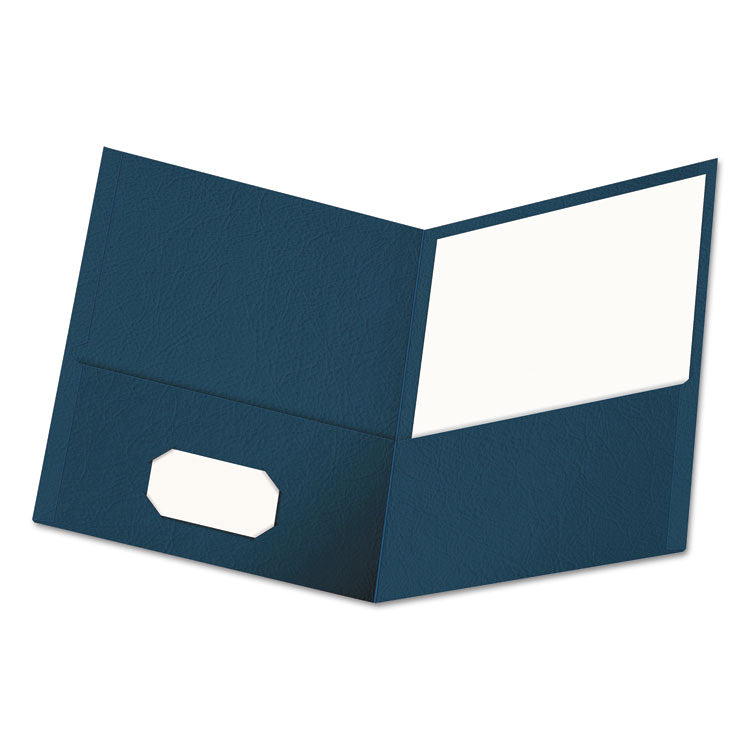 Universal - Two-Pocket Portfolio, Embossed Leather Grain Paper, 11 x 8.5, Dark Blue, 25/Box