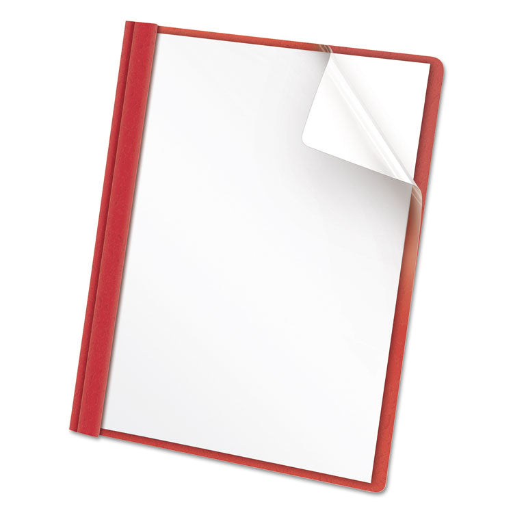 Universal - Clear Front Report Cover, Prong Fastener, 0.5" Capacity, 8.5 x 11, Clear/Red, 25/Box