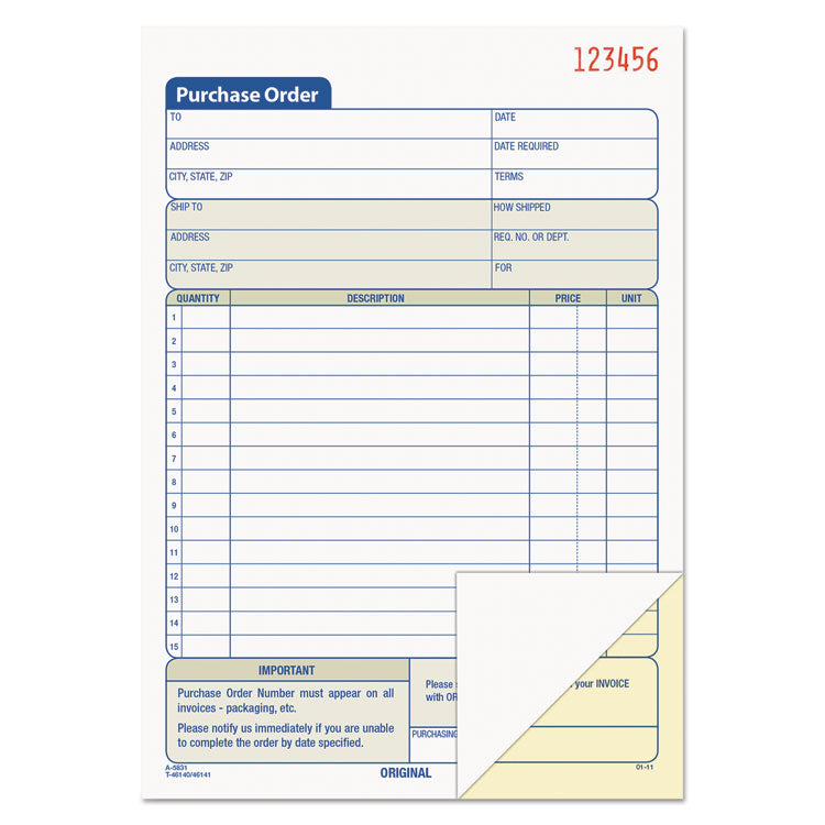 TOPS - Purchase Order Book, 12 Lines, Two-Part Carbonless, 5.56 x 8.44, 50 Forms Total