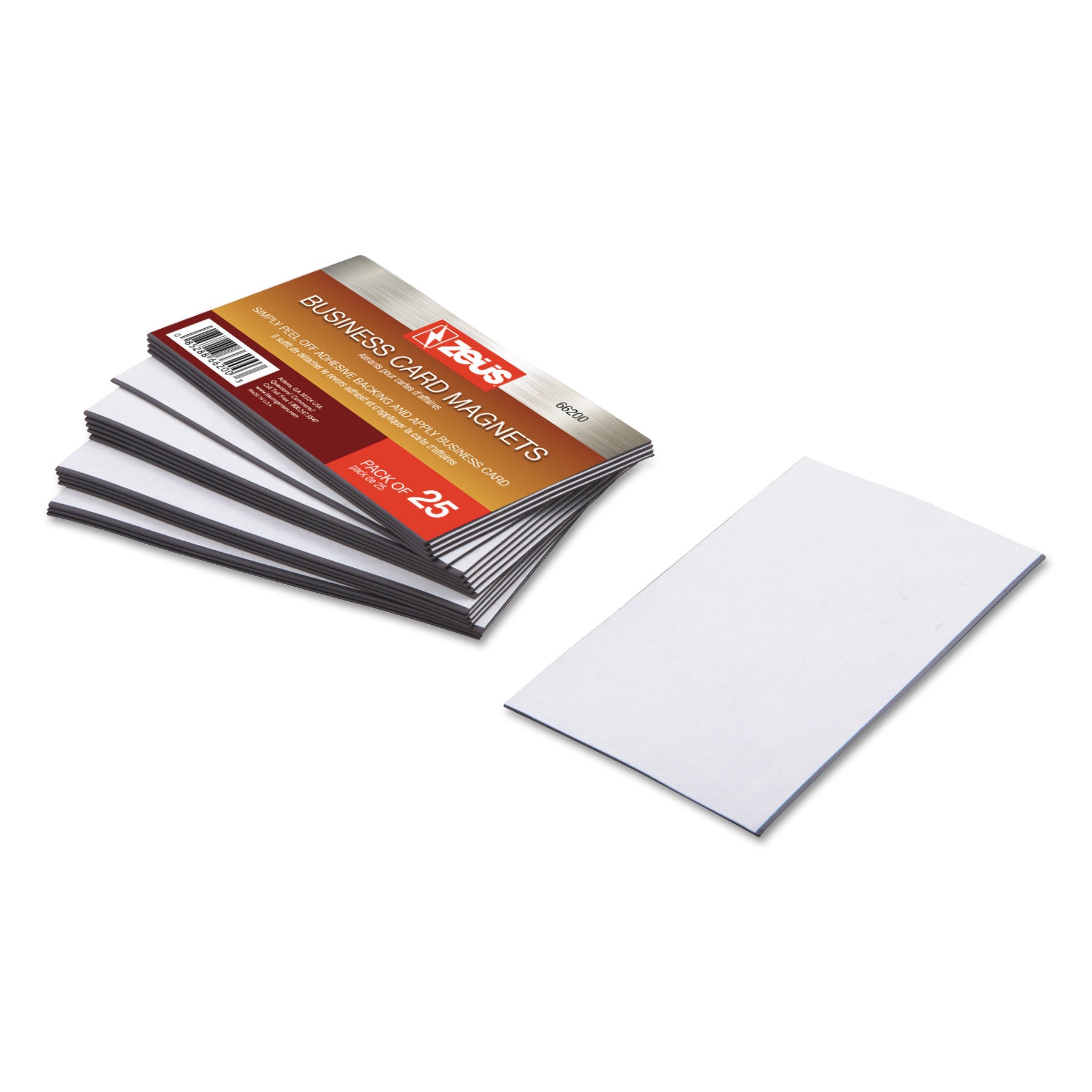 Business Card Magnets with Self-Adhesive Face, 2 x 3.5, White, 25/Pack