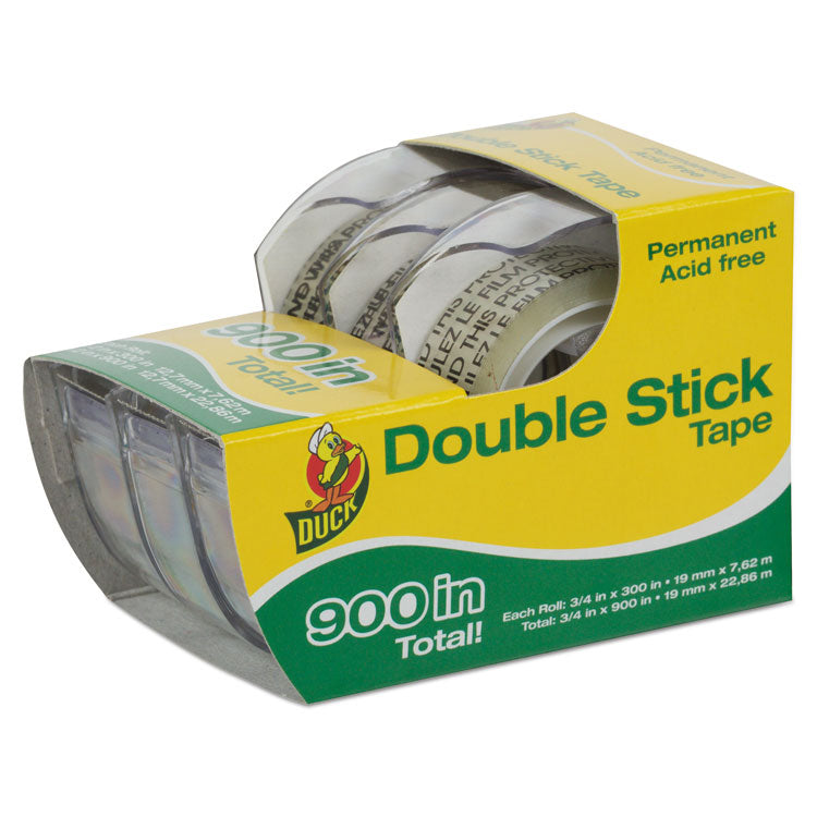 Duck - Permanent Double-Stick Tape with Dispenser, 1" Core, 0.5" x 25 ft, Clear, 3/Pack