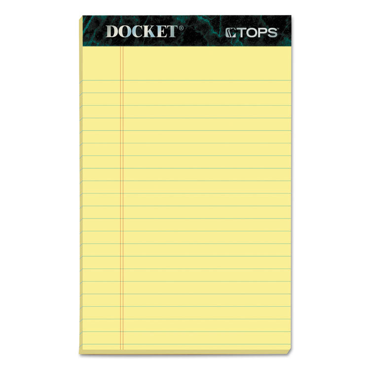 TOPS - Docket Ruled Perforated Pads, Narrow Rule, 50 Canary-Yellow 5 x 8 Sheets, 12/Pack