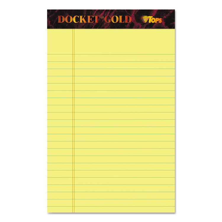 TOPS - Docket Gold Ruled Perforated Pads, Narrow Rule, 50 Canary-Yellow 5 x 8 Sheets, 12/Pack