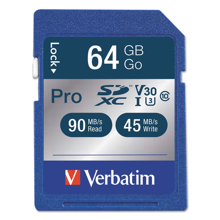 Verbatim - 64GB Pro 600X SDXC Memory Card, UHS-I V30 U3 Class 10