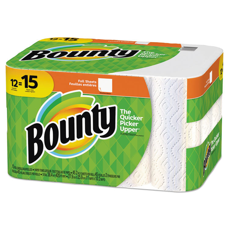 Bounty - Kitchen Roll Paper Towels, 2-Ply, White, 45 Sheets/Roll, 12 Rolls/Carton