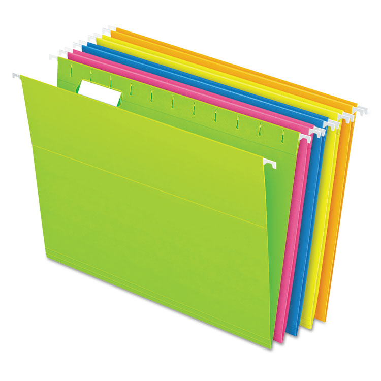 Pendaflex - Glow Hanging File Folders, Letter Size, 1/5-Cut Tabs, Assorted Colors, 25/Box