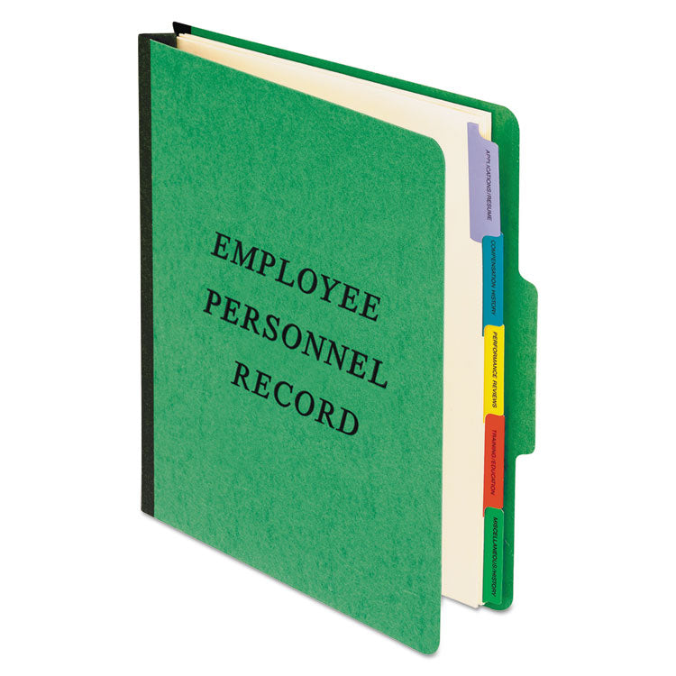 Pendaflex - Vertical-Style Personnel Folders, 2" Expansion, 5 Dividers, 2 Fasteners, Letter Size, Green Exterior