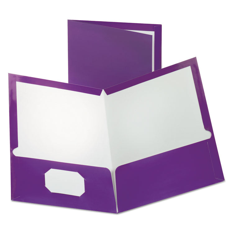 Oxford - Two-Pocket Laminated Folder, 100-Sheet Capacity, 11 x 8.5, Metallic Purple, 25/Box