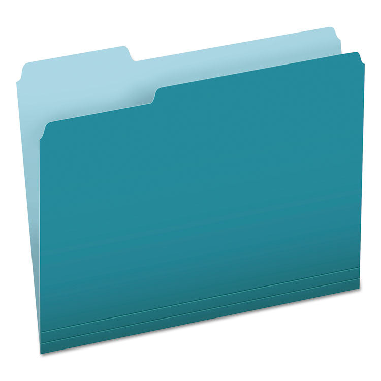 Pendaflex - Colored File Folders, 1/3-Cut Tabs: Assorted, Letter Size, Teal/Light Teal, 100/Box