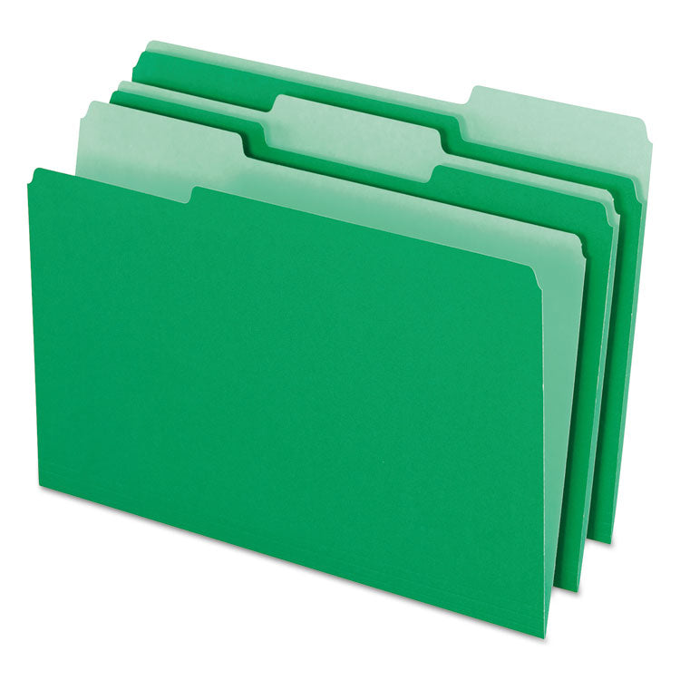 Pendaflex - Colored File Folders, 1/3-Cut Tabs: Assorted, Legal Size, Green/Light Green, 100/Box