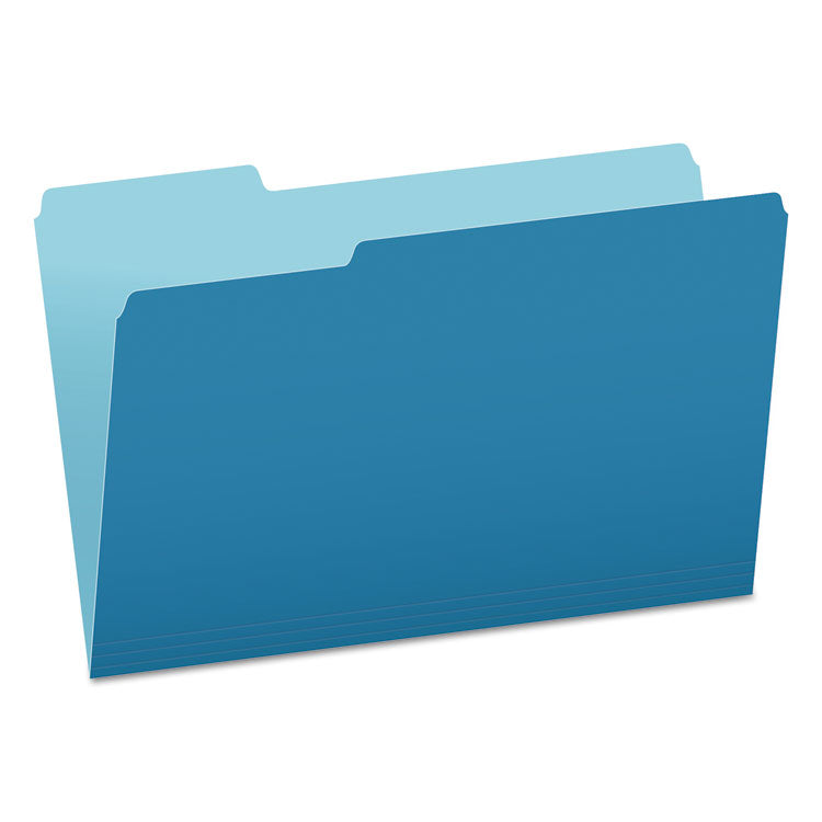 Pendaflex - Colored File Folders, 1/3-Cut Tabs: Assorted, Legal Size, Blue/Light Blue, 100/Box