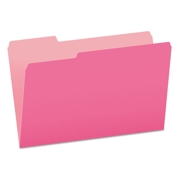 Pendaflex - Colored File Folders, 1/3-Cut Tabs: Assorted, Legal Size, Pink/Light Pink, 100/Box