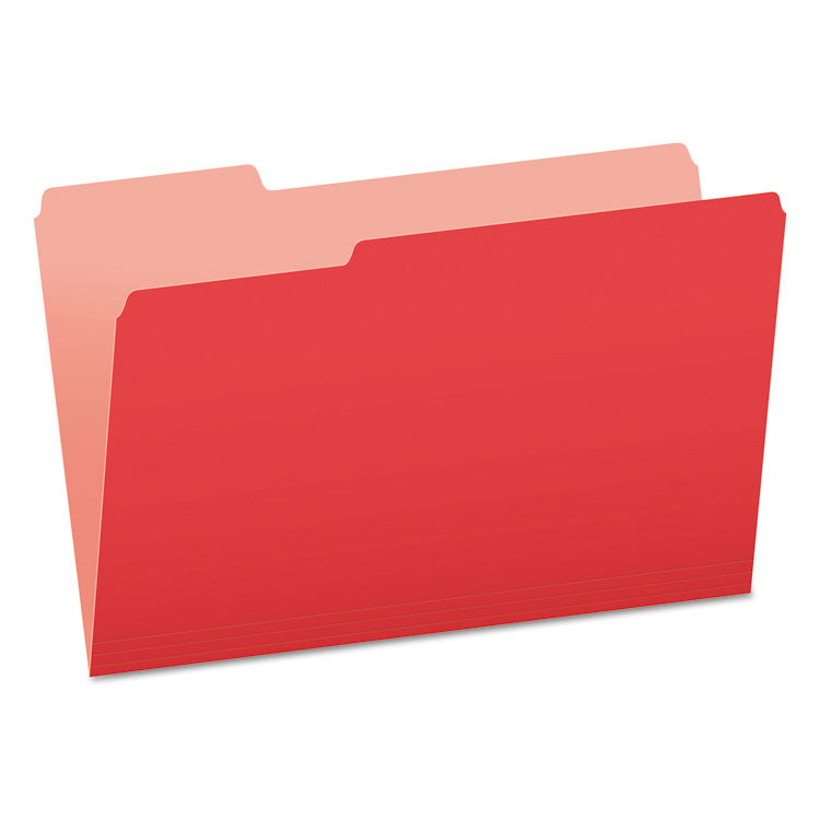 Pendaflex - Colored File Folders, 1/3-Cut Tabs: Assorted, Legal Size, Red/Light Red, 100/Box