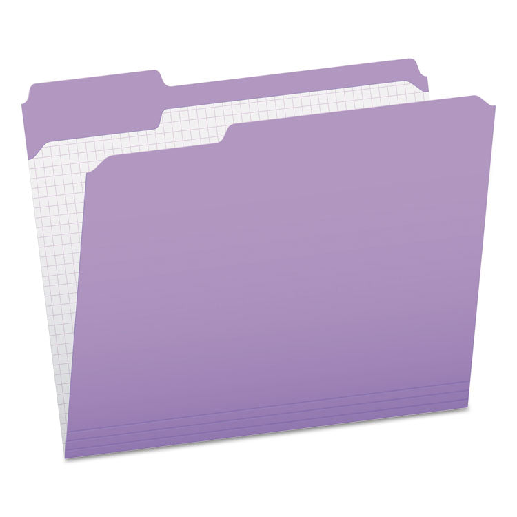 Pendaflex - Double-Ply Reinforced Top Tab Colored File Folders, 1/3-Cut Tabs: Assorted, Letter Size, 0.75" Expansion, Lavender, 100/Box