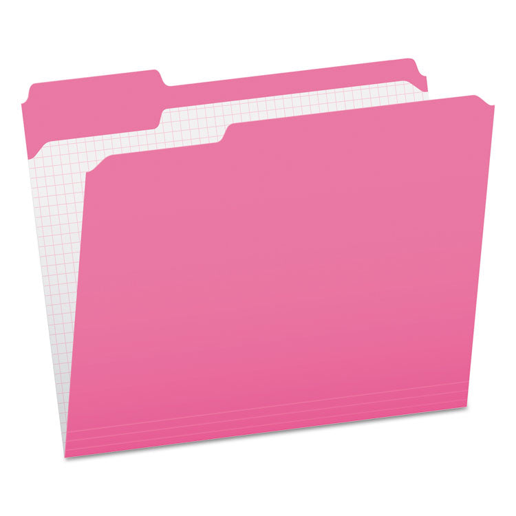 Pendaflex - Double-Ply Reinforced Top Tab Colored File Folders, 1/3-Cut Tabs: Assorted, Letter Size, 0.75" Expansion, Pink, 100/Box