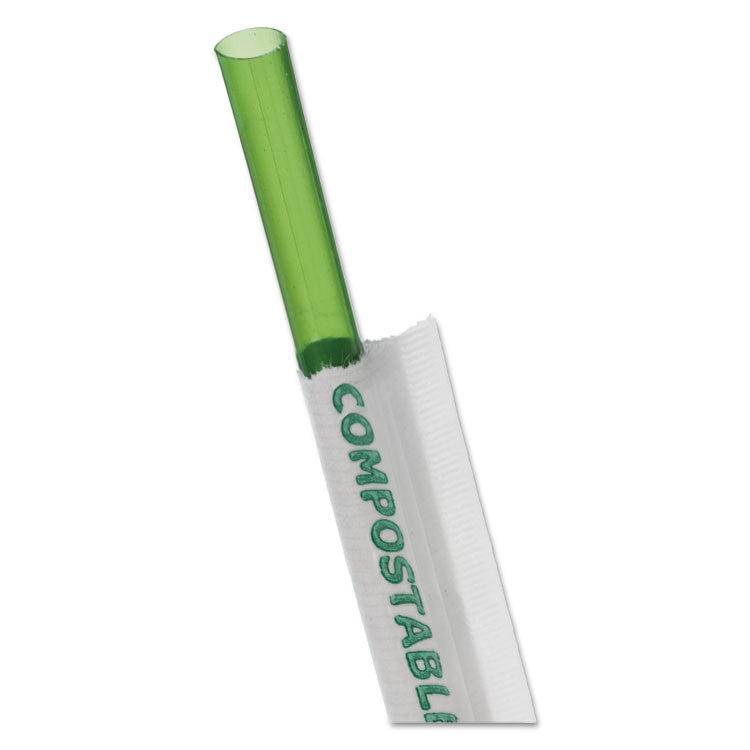 Eco-Products - Wrapped Straw, 7.75", Green, Plastic, 9,600/Carton