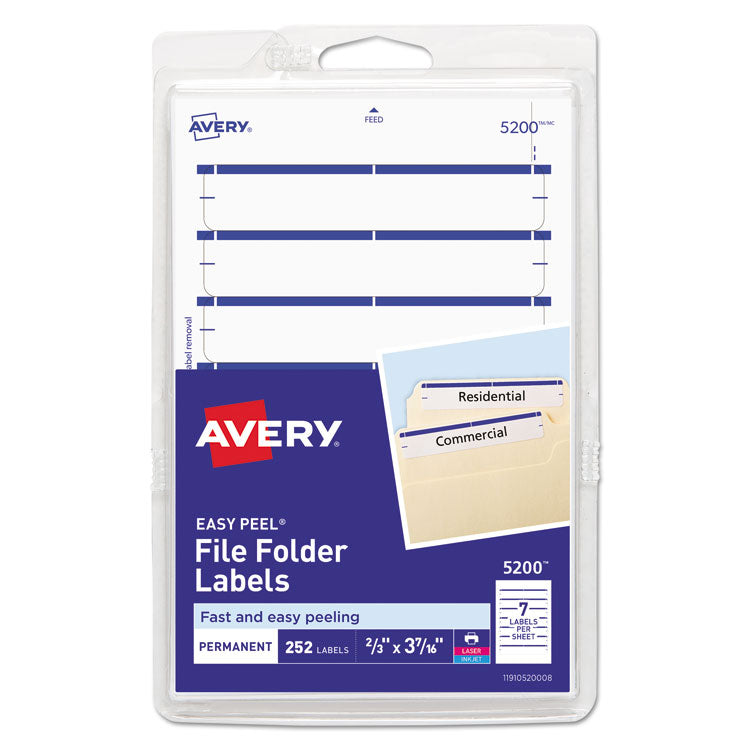 Avery - Printable 4" x 6" - Permanent File Folder Labels, 0.69 x 3.44, White, 7/Sheet, 36 Sheets/Pack, (5200)