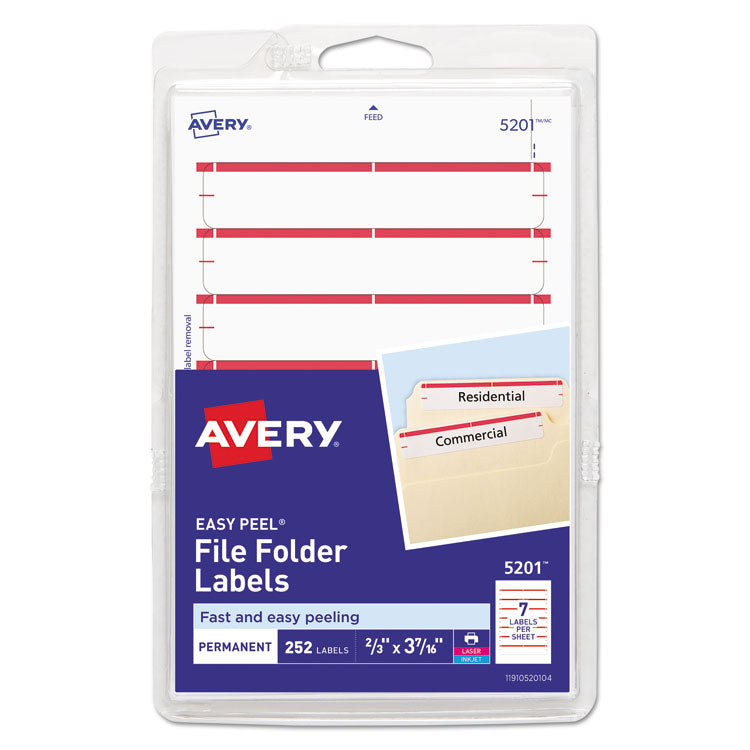 Avery - Printable 4" x 6" - Permanent File Folder Labels, 0.69 x 3.44, White, 7/Sheet, 36 Sheets/Pack, (5201)