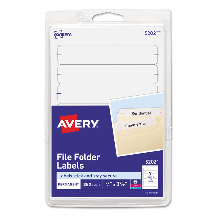 Avery - Printable 4" x 6" - Permanent File Folder Labels, 0.69 x 3.44, White, 7/Sheet, 36 Sheets/Pack, (5202)